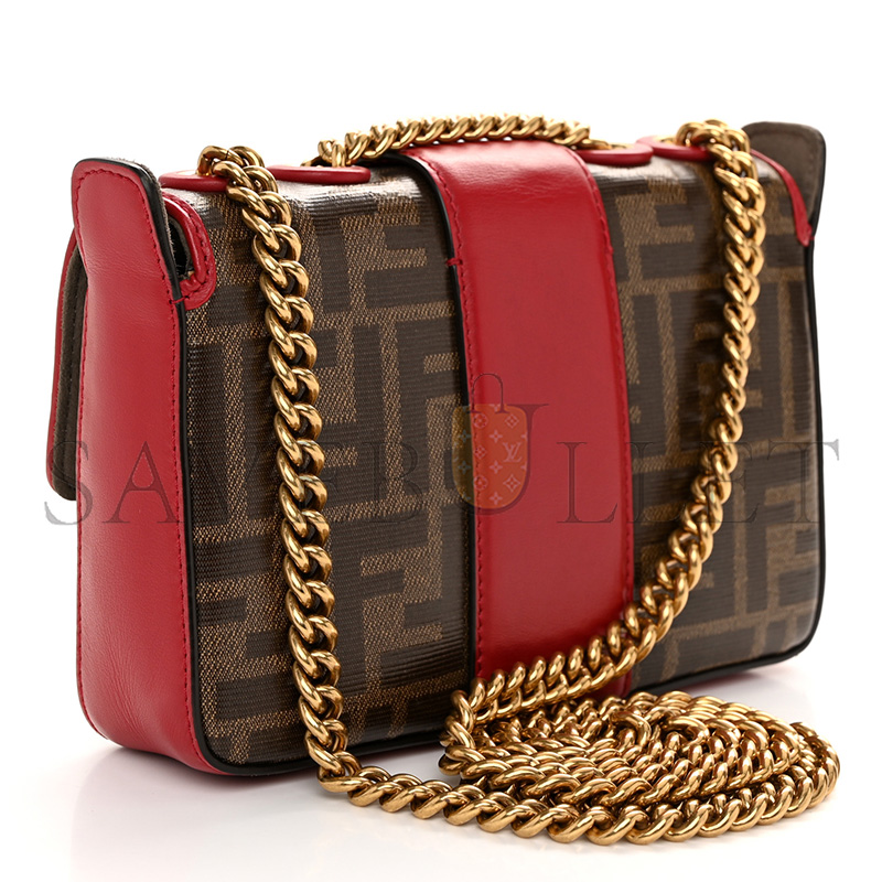 F**di glazed fabric vitello century ff 1974 stamp patch mini double f crossbody bag mogano panna fragola (19*13*4cm)